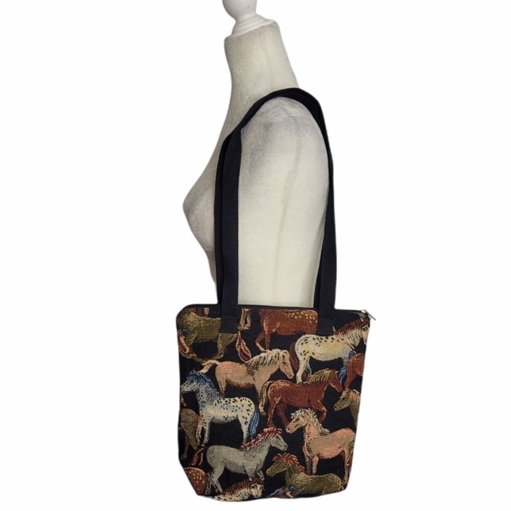 JANINE KING purse embroidered horse handcrafted tapestry small shoulder tote‎